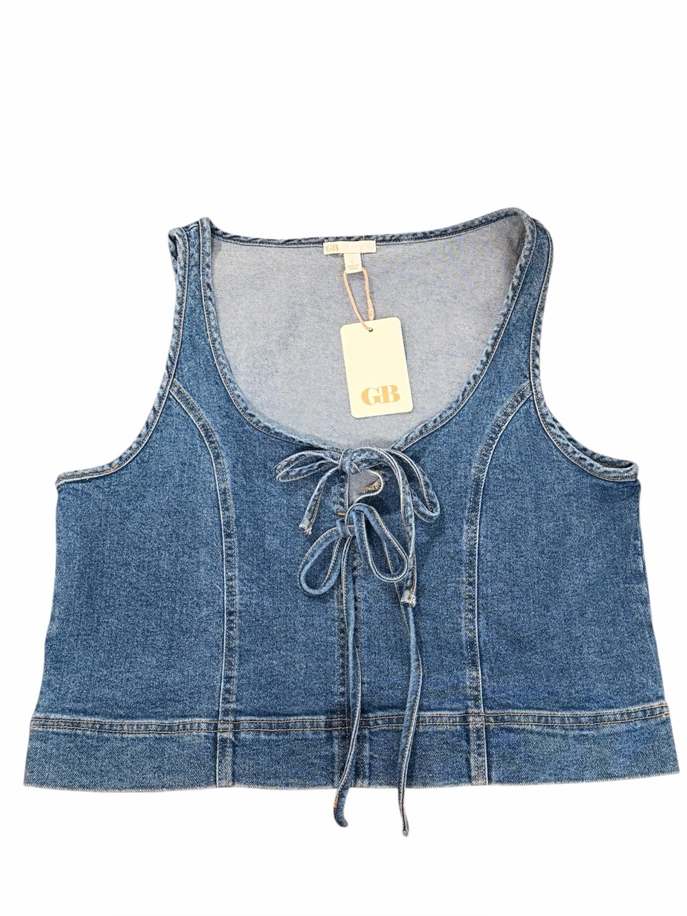 GB Denim Lace-Up Western Crop Tank Top NWT Large